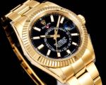 AR Factory Rolex Sky-dweller 42*14.5mm 316L Steel Gold Oyster Bracelet 9002 Movement Black Watch